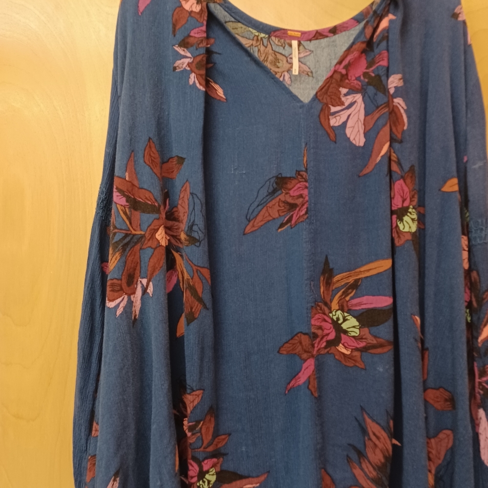 Free People Blue Floral navy magenta tunic dress M - Picture 10 of 13